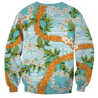 Aloha Festive Hawaii Sweatshirt Mokihana - Maile and Ilima on Turquoise - Polynesian Pride