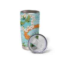 Aloha Festive Hawaii Tumbler Cup Mokihana - Maile and Ilima on Turquoise - Polynesian Pride