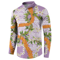 Aloha Festive Hawaii Button Sweatshirt Mokihana - Maile and Ilima on Lilac - Polynesian Pride