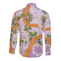 Aloha Festive Hawaii Long Sleeve Button Shirt Mokihana - Maile and Ilima on Lilac - Polynesian Pride