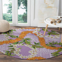 Aloha Festive Hawaii Round Carpet Mokihana - Maile and Ilima on Lilac - Polynesian Pride