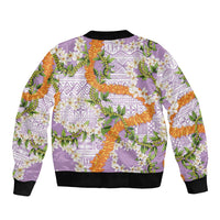 Aloha Festive Hawaii Sleeve Zip Bomber Jacket Mokihana - Maile and Ilima on Lilac - Polynesian Pride