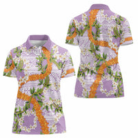 Aloha Festive Hawaii Women Polo Shirt Mokihana - Maile and Ilima on Lilac - Polynesian Pride