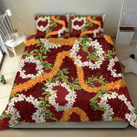 Aloha Festive Hawaii Bedding Set Mokihana - Maile and Ilima on Crimson - Polynesian Pride