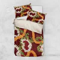 Aloha Festive Hawaii Bedding Set Mokihana - Maile and Ilima on Crimson - Polynesian Pride