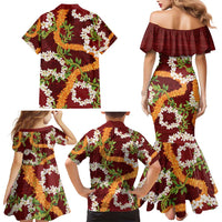 Aloha Festive Hawaii Family Matching Mermaid Dress and Hawaiian Shirt Mokihana - Maile and Ilima on Crimson - Polynesian Pride