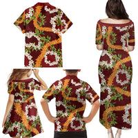 Aloha Festive Hawaii Family Matching Puletasi and Hawaiian Shirt Mokihana - Maile and Ilima on Crimson - Polynesian Pride