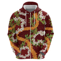 Aloha Festive Hawaii Hoodie Mokihana - Maile and Ilima on Crimson - Polynesian Pride