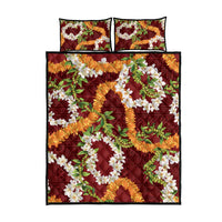 Aloha Festive Hawaii Quilt Bed Set Mokihana - Maile and Ilima on Crimson - Polynesian Pride