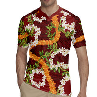 Aloha Festive Hawaii Rugby Jersey Mokihana - Maile and Ilima on Crimson - Polynesian Pride
