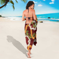 Aloha Festive Hawaii Sarong Mokihana - Maile and Ilima on Crimson - Polynesian Pride