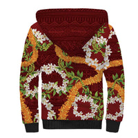 Aloha Festive Hawaii Sherpa Hoodie Mokihana - Maile and Ilima on Crimson - Polynesian Pride