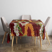 Aloha Festive Hawaii Tablecloth Mokihana - Maile and Ilima on Crimson - Polynesian Pride