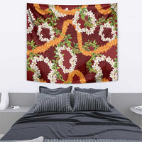 Aloha Festive Hawaii Tapestry Mokihana - Maile and Ilima on Crimson - Polynesian Pride