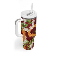 Aloha Festive Hawaii Tumbler With Handle Mokihana - Maile and Ilima on Crimson - Polynesian Pride