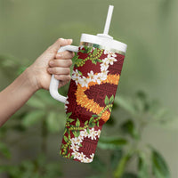 Aloha Festive Hawaii Tumbler With Handle Mokihana - Maile and Ilima on Crimson - Polynesian Pride