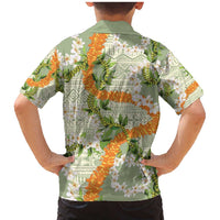 Aloha Festive Hawaii Family Matching Mermaid Dress and Hawaiian Shirt Mokihana - Maile Leis in Muted Summer - Polynesian Pride