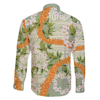 Aloha Festive Hawaii Family Matching Off The Shoulder Long Sleeve Dress and Hawaiian Shirt Mokihana - Maile Leis in Muted Summer - Polynesian Pride