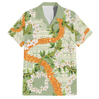 Aloha Festive Hawaii Family Matching Off Shoulder Maxi Dress and Hawaiian Shirt Mokihana - Maile Leis in Muted Summer - Polynesian Pride