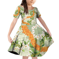 Aloha Festive Hawaii Family Matching Off Shoulder Short Dress and Hawaiian Shirt Mokihana - Maile Leis in Muted Summer - Polynesian Pride