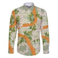 Aloha Festive Hawaii Family Matching Off Shoulder Short Dress and Hawaiian Shirt Mokihana - Maile Leis in Muted Summer - Polynesian Pride