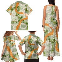 Aloha Festive Hawaii Family Matching Tank Maxi Dress and Hawaiian Shirt Mokihana - Maile Leis in Muted Summer - Polynesian Pride