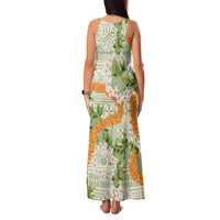 Aloha Festive Hawaii Family Matching Tank Maxi Dress and Hawaiian Shirt Mokihana - Maile Leis in Muted Summer - Polynesian Pride