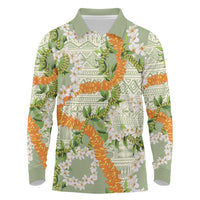 Aloha Festive Hawaii Long Sleeve Polo Shirt Mokihana - Maile Leis in Muted Summer - Polynesian Pride