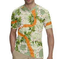 Aloha Festive Hawaii Rugby Jersey Mokihana - Maile Leis in Muted Summer - Polynesian Pride