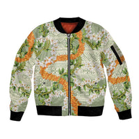 Aloha Festive Hawaii Sleeve Zip Bomber Jacket Mokihana - Maile Leis in Muted Summer - Polynesian Pride
