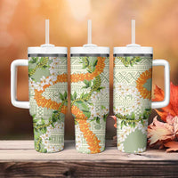 Aloha Festive Hawaii Tumbler With Handle Mokihana - Maile Leis in Muted Summer - Polynesian Pride