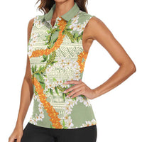 Aloha Festive Hawaii Women Sleeveless Polo Shirt Mokihana - Maile Leis in Muted Summer - Polynesian Pride