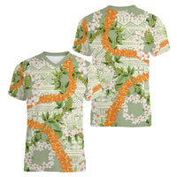 Aloha Festive Hawaii Women V-Neck T-Shirt Mokihana - Maile Leis in Muted Summer - Polynesian Pride