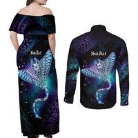 Polynesian Tala Manta Ray Couples Matching Off Shoulder Maxi Dress and Long Sleeve Button Shirt Nowhere You Could Go That I Won't Be With You LT7 - Polynesian Pride