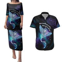 Polynesian Tala Manta Ray Couples Matching Puletasi and Hawaiian Shirt Nowhere You Could Go That I Won't Be With You LT7 Purple Teal - Polynesian Pride
