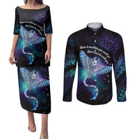 Polynesian Tala Manta Ray Couples Matching Puletasi and Long Sleeve Button Shirt Nowhere You Could Go That I Won't Be With You LT7 Purple Teal - Polynesian Pride