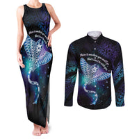 Polynesian Tala Manta Ray Couples Matching Tank Maxi Dress and Long Sleeve Button Shirt Nowhere You Could Go That I Won't Be With You LT7 Purple Teal - Polynesian Pride