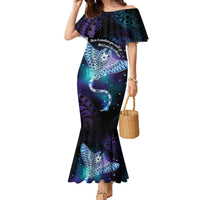 Polynesian Tala Manta Ray Family Matching Mermaid Dress and Hawaiian Shirt Nowhere You Could Go That I Won't Be With You LT7 Mom's Dress Purple Teal - Polynesian Pride
