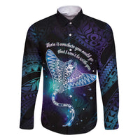 Polynesian Tala Manta Ray Family Matching Short Sleeve Bodycon Dress and Hawaiian Shirt Nowhere You Could Go That I Won't Be With You LT7 Dad's Shirt - Long Sleeve Purple Teal - Polynesian Pride