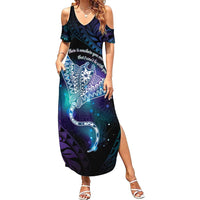 Polynesian Tala Manta Ray Family Matching Summer Maxi Dress and Hawaiian Shirt Nowhere You Could Go That I Won't Be With You LT7 Mom's Dress Purple Teal - Polynesian Pride