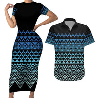 Maori Niho Taniwha Te Wheiao Couples Matching Short Sleeve Bodycon Dress and Hawaiian Shirt Moana Blue - Polynesian Pride