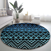 Maori Niho Taniwha Te Wheiao Round Carpet Moana Blue - Polynesian Pride