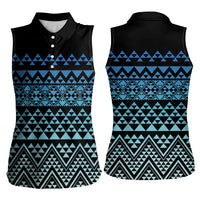 Maori Niho Taniwha Te Wheiao Women Sleeveless Polo Shirt Moana Blue - Polynesian Pride