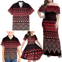 Maori Niho Taniwha Te Wheiao Family Matching Off Shoulder Maxi Dress and Hawaiian Shirt Terracotta - Polynesian Pride