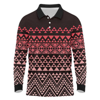 Maori Niho Taniwha Te Wheiao Long Sleeve Polo Shirt Terracotta - Polynesian Pride