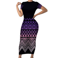 Maori Niho Taniwha Te Wheiao Short Sleeve Bodycon Dress Waiporoporo - Polynesian Pride