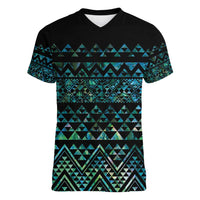 Maori Niho Taniwha Te Wheiao Women V-Neck T-Shirt Paua Shell - Polynesian Pride