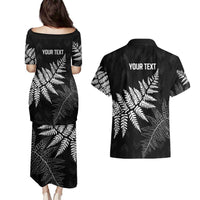New Zealand Lawn Bowls Personalized Couples Matching Puletasi and Hawaiian Shirt Wrap-Around Silver Fern - Polynesian Pride