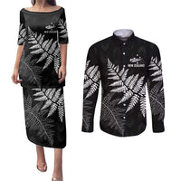 New Zealand Lawn Bowls Personalized Couples Matching Puletasi and Long Sleeve Button Shirt Wrap-Around Silver Fern - Polynesian Pride