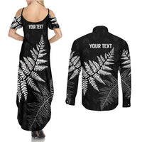 New Zealand Lawn Bowls Personalized Couples Matching Summer Maxi Dress and Long Sleeve Button Shirt Wrap-Around Silver Fern LT7 - Polynesian Pride